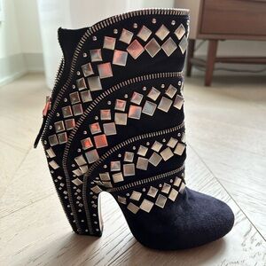 Alaia Dark Blue Boots with Silver Studded Design.